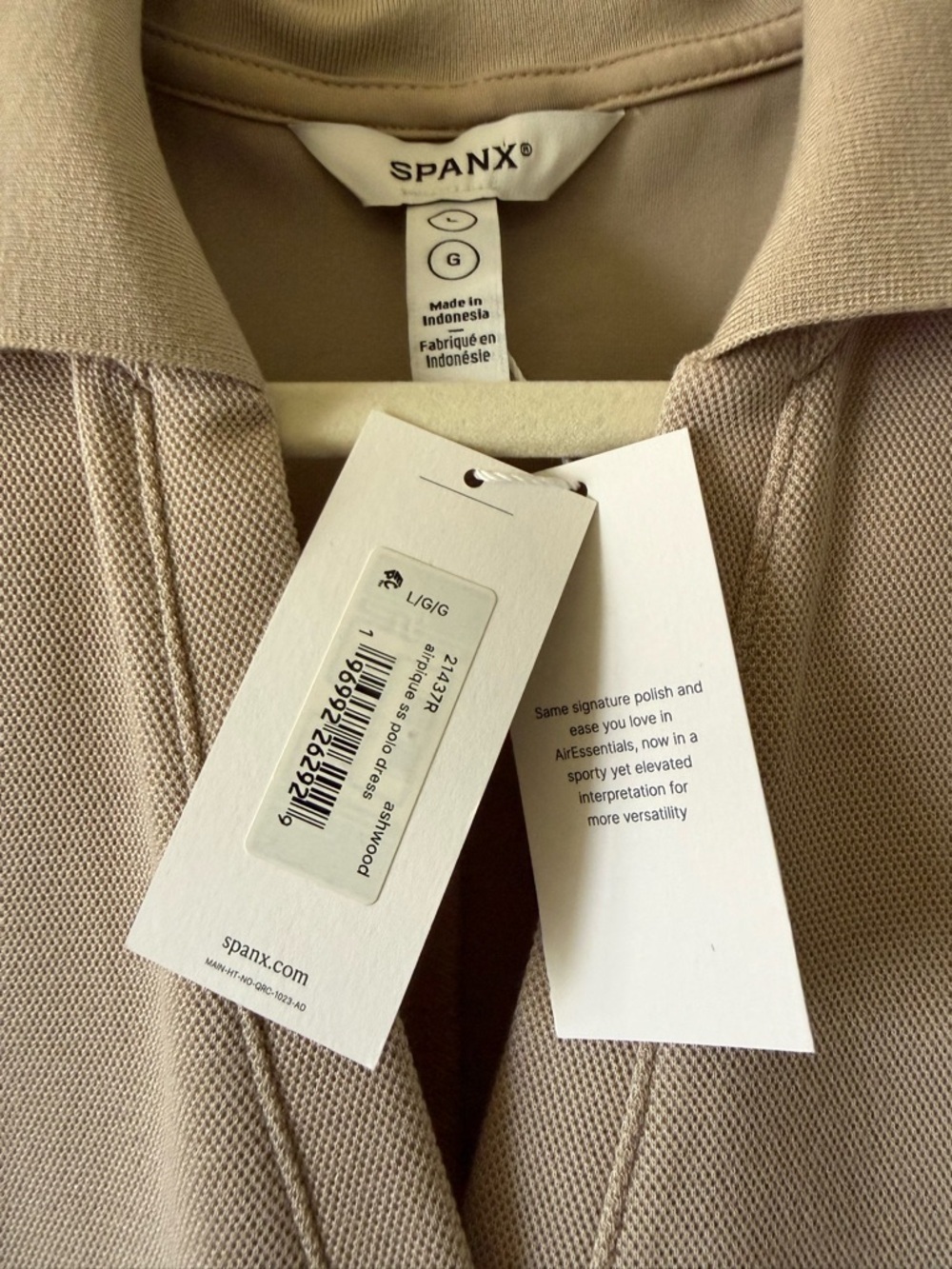 NWT SPANX AirEssentials Pique Polo Taupe Polo-Style Midi Dress with Side Slit L - Picture 6 of 9